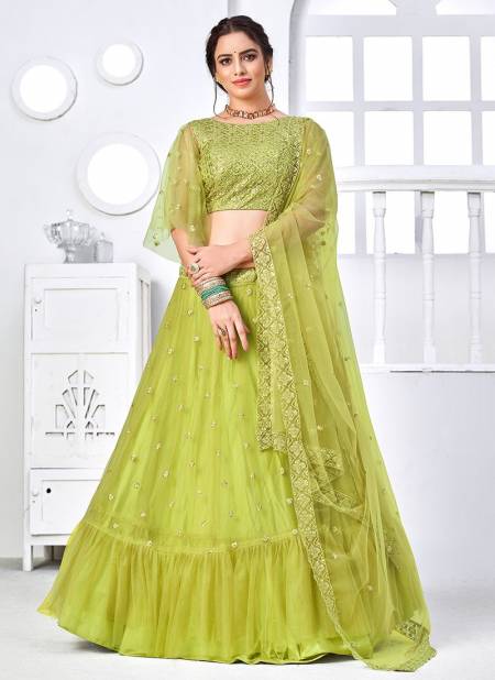 Green Colour Heavy Festive Wear Designer Net Lahenga Choli Collection 1774